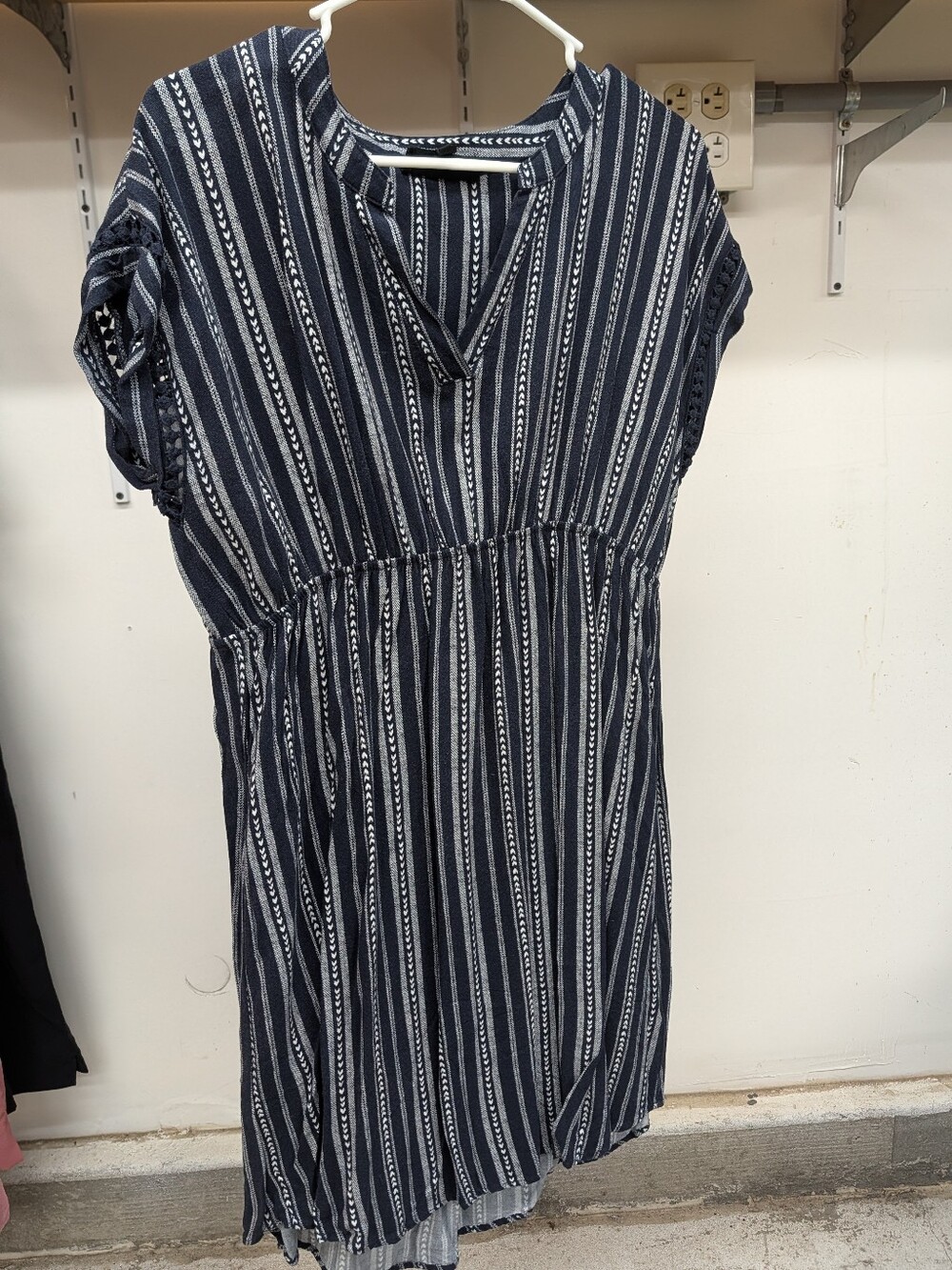 Sweet Wanderer Navy & White Striped Midi Dress with V-Neck